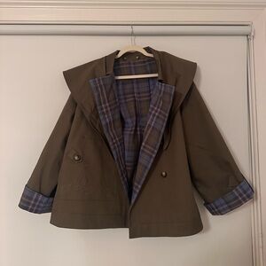 Reversible Jerry Crop Trench Coat, Olive Women's Trench Coat w Plaid Details